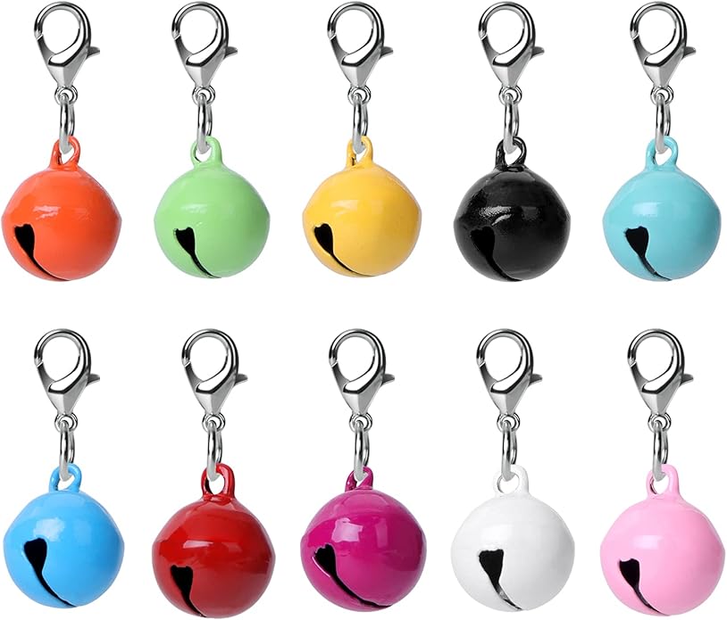 10 Pcs Cat Dog Collar Bells, Jingle Bell for Cat Collar, Dog Collar Charms, Colourful Pet Small Bells with Clasps, Pet Assorted Colors Collar Bells, Festival Party DIY Bell Crafts Decoration