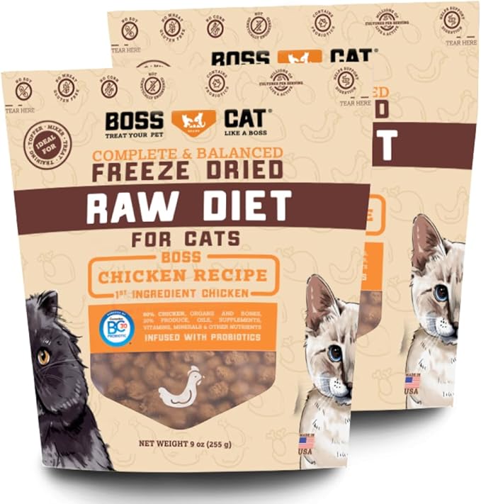 Complete & Balanced Freeze Dried Raw Diet for Cats, Chicken Recipe, 9 oz Bag (Bag of 2)