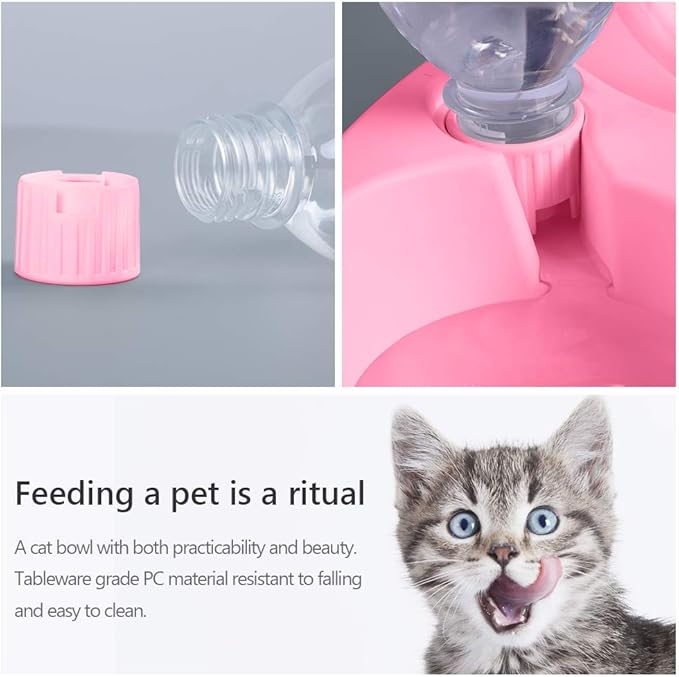 MILIFUN Double Dog Cat Bowls - Pets Water and Food Bowl Set, 15°Tilted Water and Food Bowl Set with Automatic Waterer Bottle for Small or Medium Size Dogs Cats