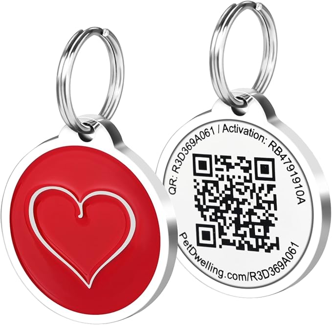 Premium Pet ID Tag for Dogs and Cats: Easy Scan QR Code, Instant Online Pet Profile Access, & Scan Location Alerts(Red Heart)
