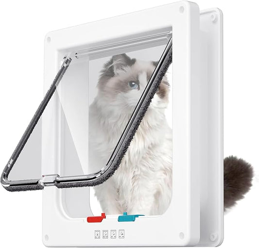 Extra Large Cat Door, Pet Door for Dog or Cat, 4 Switch Modes Locking Cat Door Interior Door Suitable for Window and Wall (White)