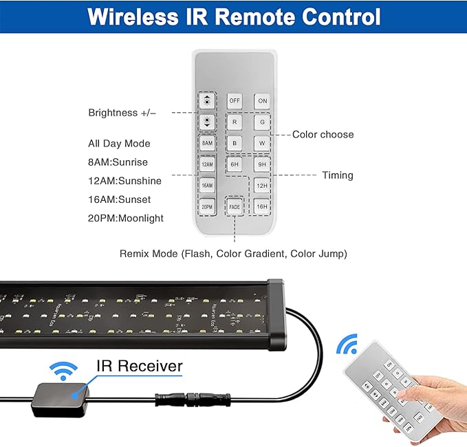 KZKR Upgraded Aquarium Light 48-60 inch Remote Control Multi-Color LED Hood Lamp Dimmable Timing for Freshwater Marine Plant Fish Tank Light Decorations