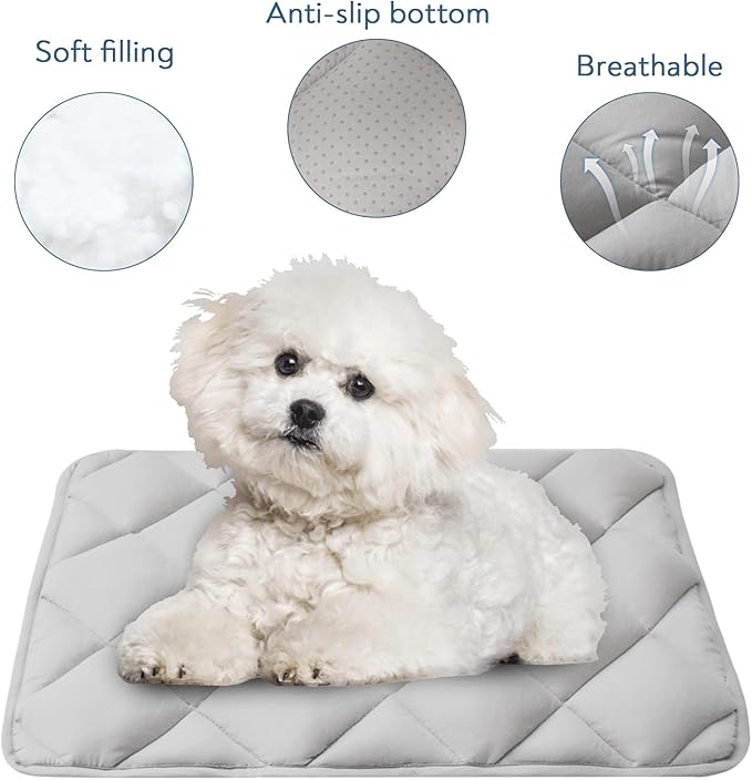 Dog Crate Pad 2 Pack, Soft Dog Crate Mat with Anti-Slip Bottom, Machine Washable Kennel Pad, Crate Mats for Dog Cages, Dog Bed for Crate, Fits 24 Inch Dog Crate, Grey