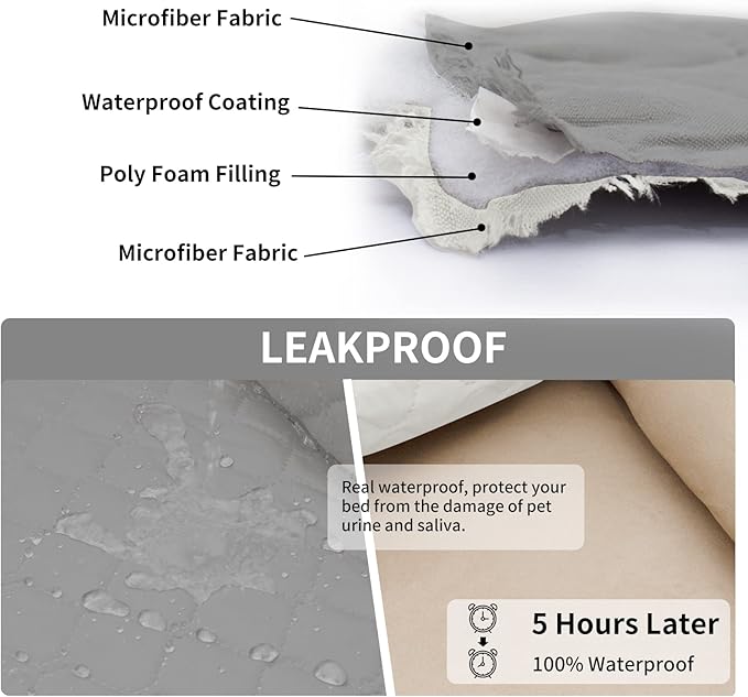 Easy-Going 100% Waterproof Dog Bed Cover Reversible Leak Proof Couch Cover Washable Sofa Cover Furniture Protector Blanket for Pets Kids Children Dog Cat (82x86 Inch, Light Gray/Ivory)