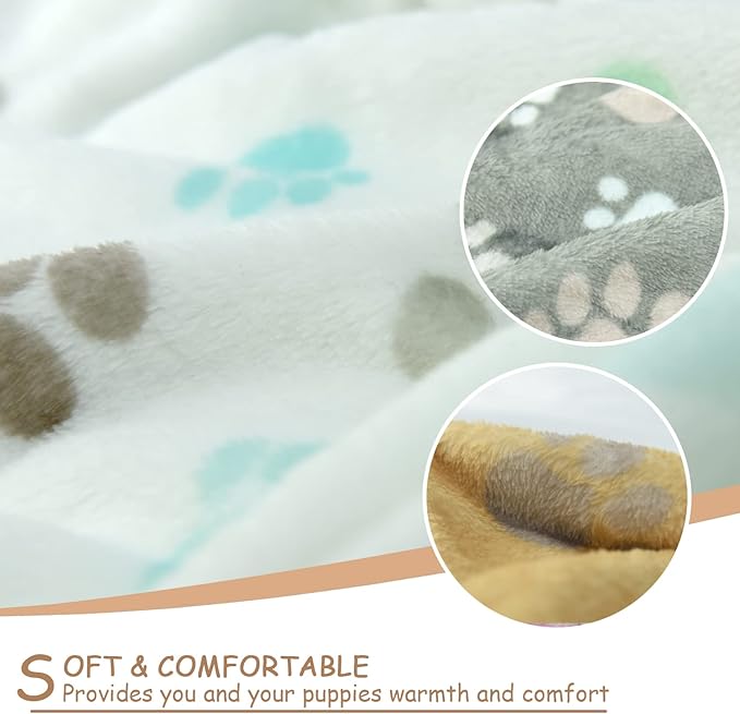 Dog Blankets (30x20 inch, 3 Pack) - Soft Fleece, Washable, Cute Paw Print, for Medium Dogs, Pet Blanket for All Pets