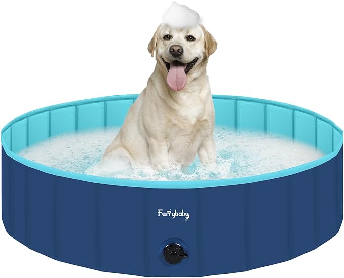 Furrybaby Dog Pool, Foldable Dog Pools for Large Dogs Portable Pet Pool Kiddie Pool Doggie Wading Pool Dog Swimming Pool(Navy 47'') Indoor and Outdoor