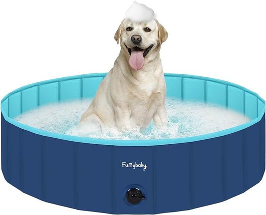 Furrybaby Dog Pool, Foldable Dog Pools for Large Dogs Portable Pet Pool Kiddie Pool Doggie Wading Pool Dog Swimming Pool(Navy 47'') Indoor and Outdoor