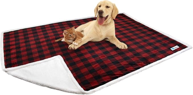 PetAmi WATERPROOF Dog Blanket for Medium Large Dog, Pet Puppy Blanket Couch Cover Protection, Fleece Cat Blanket Washable Throw, Couch Sofa Bed Furniture Protector Reversible Soft 60x40 Checker Red