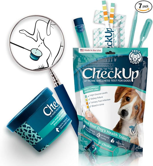 CheckUp Kit at Home Wellness Test for Dogs | Telescopic Pole, Detachable Cup & 2 Test Strips | Detects 4 Most Common Pet Health Indicators - Glucose, Protein, pH and Blood in Urine | 2 Strips