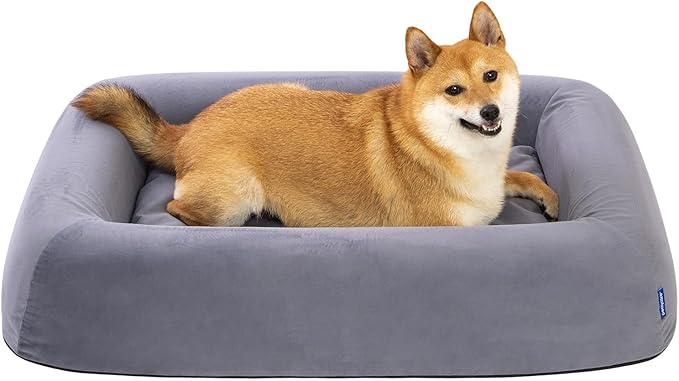 Orthopedic Dog Bed for Large Dogs Waterproof Pet Bed Soft Sofa with Two Fabrics Washable Removable Cover Egg Foam Support Anti-Slip Bottom Extra Head and Neck Support Sleeper,L Grey