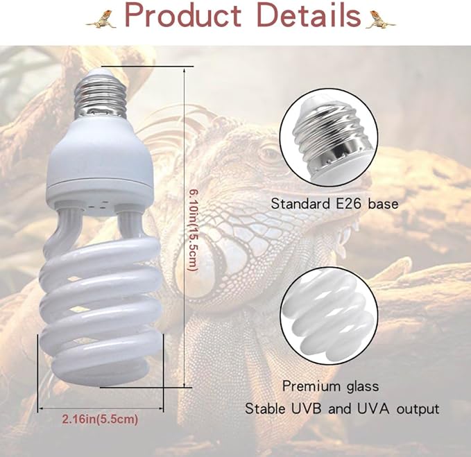 UVB Reptile Light Bulb 10.0 26W, UVA-UVB Bulbs for Reptiles Ideal for Rainforest Reptiles Bearded Dragons Lizard Tortoise Iguanas Chameleons Snake - 2 Pack