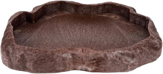 Reptile Water Dish Bowl Resin Rock Reptile Food and Water Feeder Pet Terrarium Plate for Tortoise Lizard (Brown) (Normal)