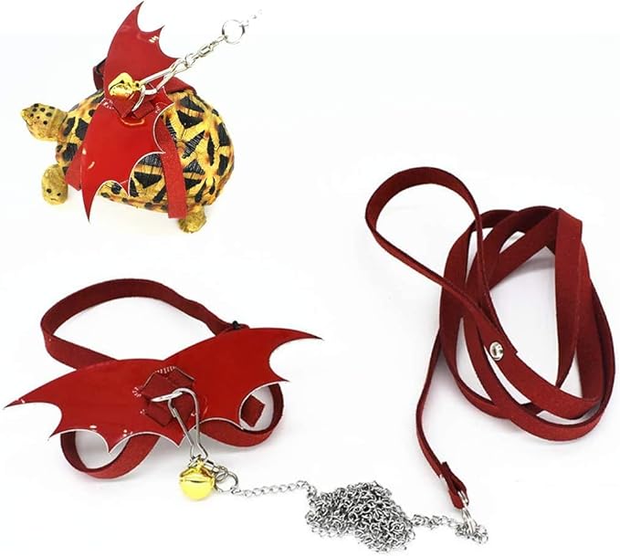 Turtle Harness and Leash with Wings Tortoise Leash Lizard Leash Tortoise Harness Strap Small Animal Adjustable Collar Leash Walking Lead Control Rope Pet Harness Leash (M(3.1'' - 15''),Red)