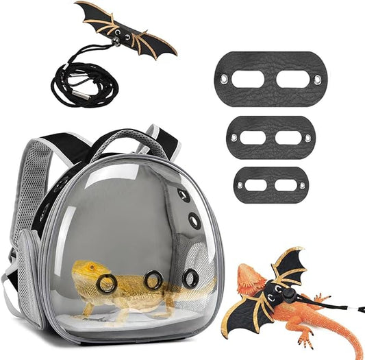 Travel Backpack Carrier with Harness and Leash Set,Lizard Backpack Carrier,Space Capsule Clear Bubble Window Astronaut Reptile Carrier Backpack,Bearded Dragon Leash,Airline Approved