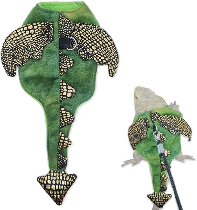 Bearded Dragon Harness Leash Soft Cotton Dinosaur Reptile Lizard Leash for Amphibians Small Pet Animals (Green)