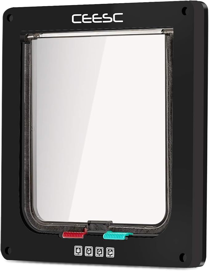 CEESC Large Cat Door (Outer Size 11" x 9.8"), 4 Way Locking Cat Door for Windows & Sliding Glass Door, Weatherproof Cat Flap Door for Cats & Doggie with Circumference < 24.8"