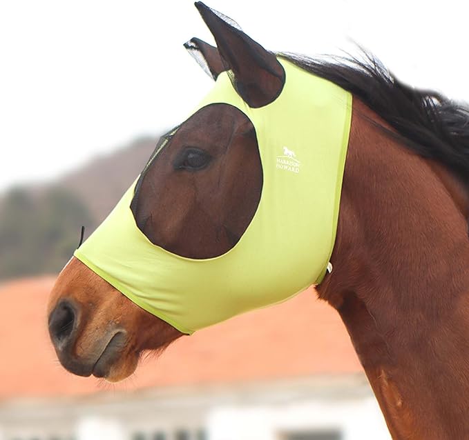 Harrison Howard Super Comfort Stretchy Fly Mask Large Eye Space with UV Protection Soft on Skin with Breathability Light Olive Large