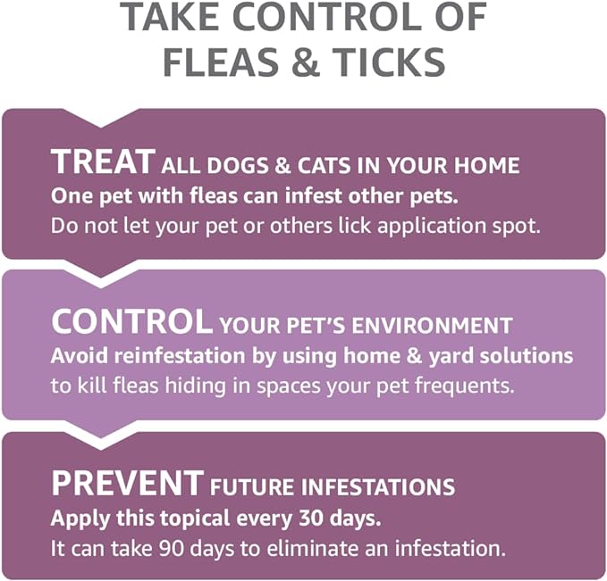 Amazon Basics Flea and Tick Topical Treatment for Large Dogs (45-88 pounds), Unscented, 3 Count (Previously Solimo)