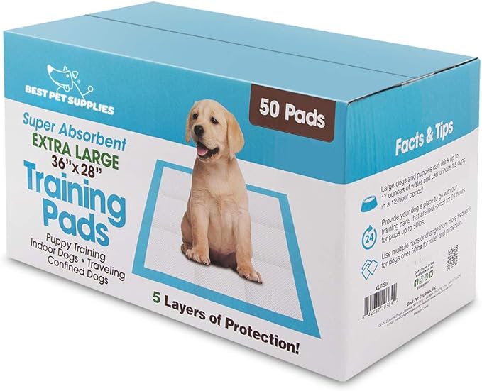 Best Pet Supplies, XL (36" x 27.5") Disposable Puppy Pads for Whelping Puppies and Training Dogs, 50 Pack - Ultra Absorbent, Leak Resistant, and Track Free for Indoor Pets - Baby Blue