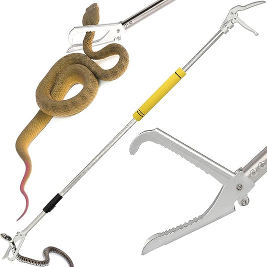 Snake Grabber Tool, Snake Catcher Grabber Tongs 69 Inch Reptile Tongs Adjustable Length Long Reach Grabber Stainless Steel Sponge Handle Rattle Snake Catcher Wide Jaw.(Yellow)