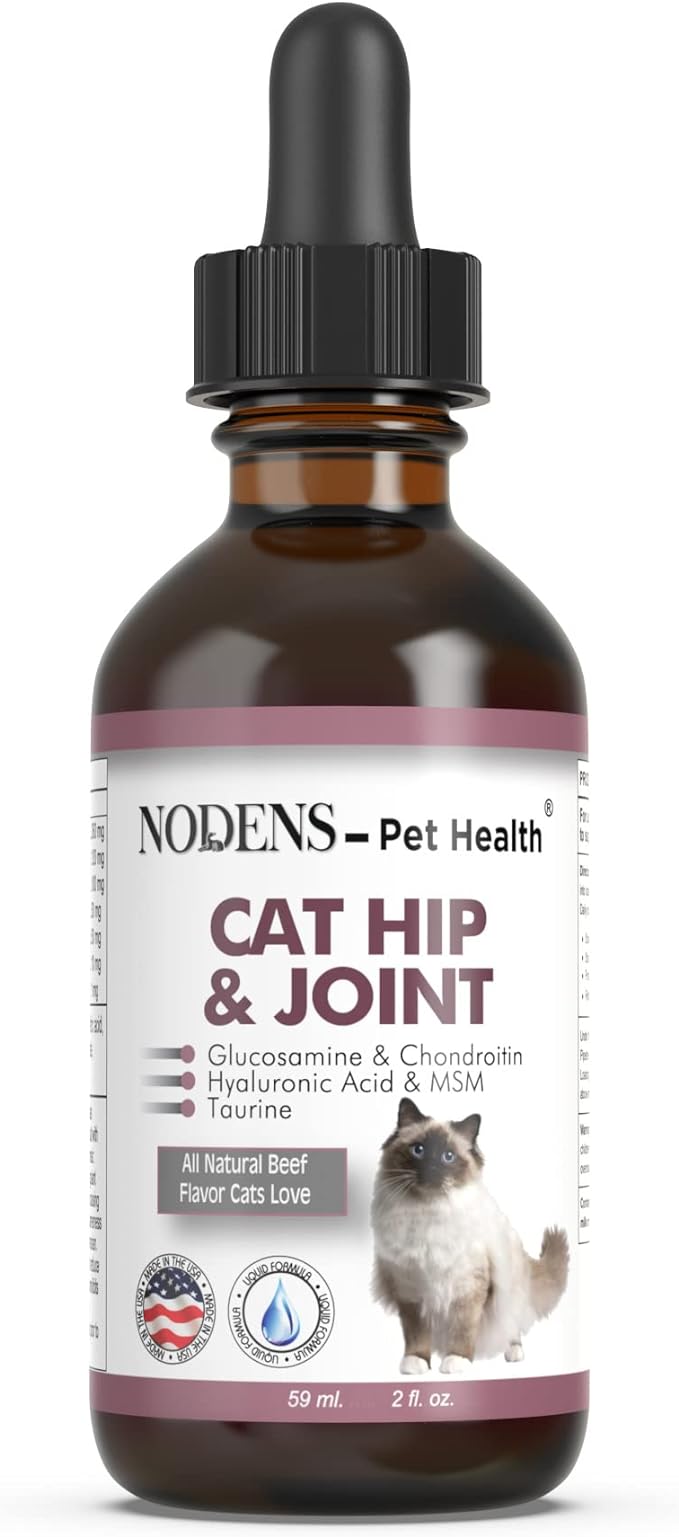 NODENS CAT Hip and Joint Glucosamine for Cats with Chondroitin and Opti-MSM® Hyaluronic Acid for Improved Joint Flexibility and Pain Relief from Inflammation and Cat Arthritis 2 floz