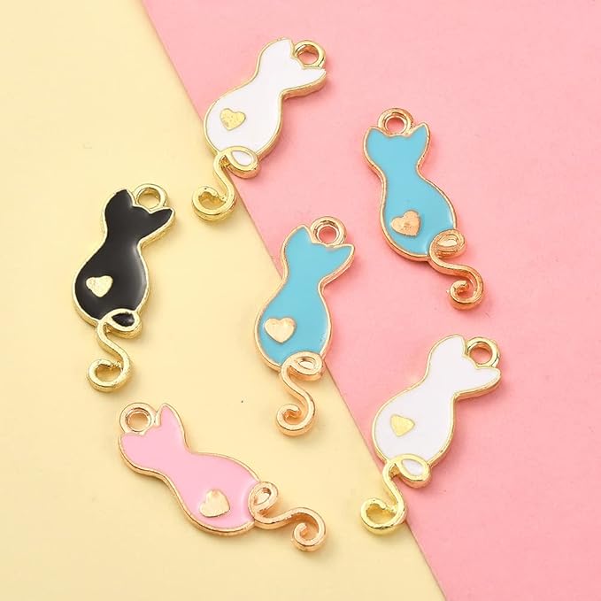 KitBeads 40pcs Mixed Styles Enamel Cat Charms Cute Sitting Cat Pet Charms Metal Little Animal Love Heart Cat Charms for Jewelry Making Bracelets Bulk