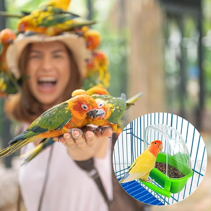 Bird Feeder Bird Cage Food Water Feeder Hanging Plastic Foods Feeding Box Parrot Cage Foods Container Cage Accessories (Green)