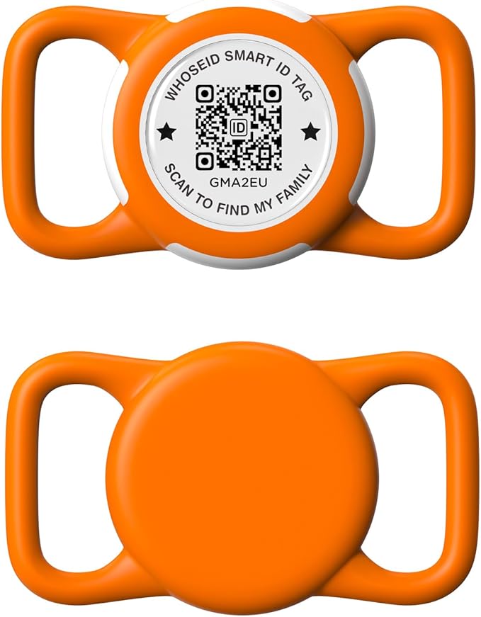 QR Code Airtag Holder, Scan QR Code Send Location Alert Email, Waterproof Full Body Protection Anti-Lost Air Tag Case, Airtag Accessories for Dog, Cats, Collar, Backpack (Orange, Regular)