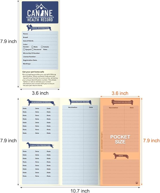 ANZON MORIES Dog Vaccination Record Cards 24 Packs with Storage Pocket for Micro Chips, Accessories, Large 8 x 10.5 Inch Puppy and Cat Vaccines Shot Memo for Canine Medical Grooming Kennel Care