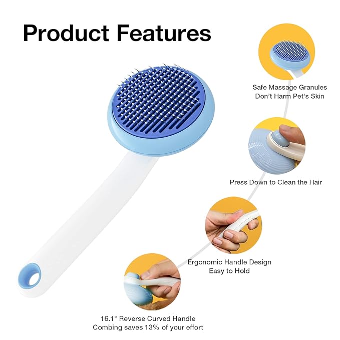 Cat Brush for Shedding, Pet Grooming Self Cleaning Slicker Brush for Cats & Dogs, Cat Deshedding Brush Easily Removes Tangles Hair and Loose Undercoat, Mats Tangled Hair Shedding Brush (Blue)