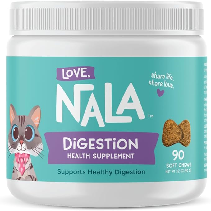 LOVE, NALA - Digestive Health Supplement for Cats - 90 Soft Chews - Digestive Enzymes - Helps Support Digestive System, Diet Changes, & Food Transitioning - 3.2 oz