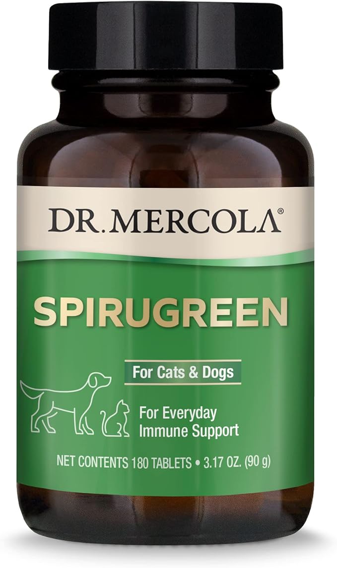Dr. Mercola, SpiruGreen, for Cats and Dogs (180 Tablets), with Organic Spirulina and Microalgae,Organic Spirulina, non GMO, Soy Free, Gluten Free