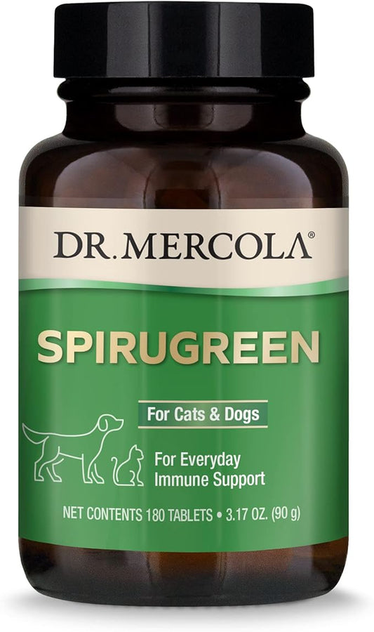 Dr. Mercola, SpiruGreen, for Cats and Dogs (180 Tablets), with Organic Spirulina and Microalgae,Organic Spirulina, non GMO, Soy Free, Gluten Free
