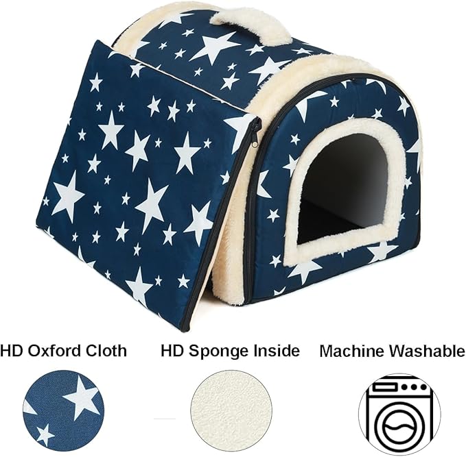 ANPPEX Dog House Indoor,2 in 1 Washable Covered Dog Bed,Insulated Cozy Dog Igloo Cave,2XL Size for Large Dogs,Blue