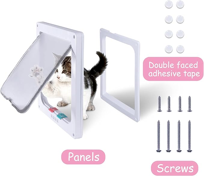 Cat Door Flap Extra Large (Outer Size 11" x 9.8"), 4 Way Locking for Interior Exterior Doors, Weatherproof Pet Door for Cats Doggie Kitties & Kittens, Easy Installation