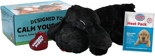 Original Snuggle Puppy Heartbeat Stuffed Toy for Dogs. Pet Anxiety Relief and Calming Aid, Comfort Toy for Behavioral Training in Black