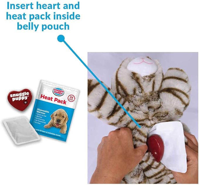 SmartPetLove Original Snuggle Kitty Heartbeat Stuffed Toy for Cats by Snuggle Puppy. Pet Anxiety Relief and Calming Aid in Tan Tiger, for All Breed Sizes.