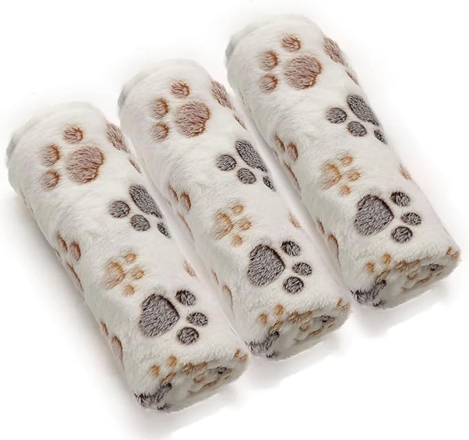 1 Pack 3 Puppy Dog Blankets Super Soft Warm Sleep Mat Fluffy Premium Fleece Pet Blanket Flannel Throw for Dog Puppy Cat - White Paw Print Medium(29"x20")