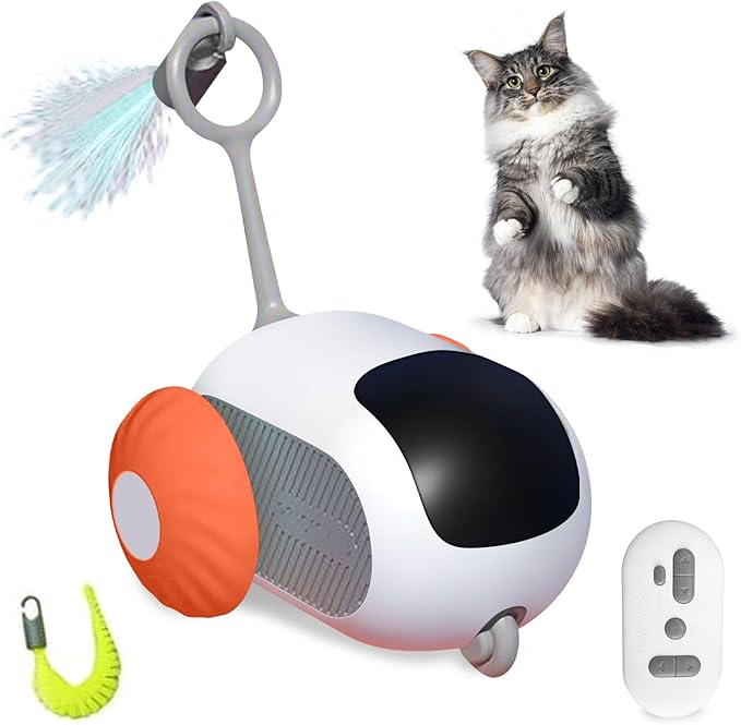 Remote Control Smart Electric Cat Toy,Interactive Cat Toys for Indoor Cats,Gravity Automatic Mobile Car Toy,Cat Mouse Toys,Moving Cat Toy, USB Rechargeable (Orange)