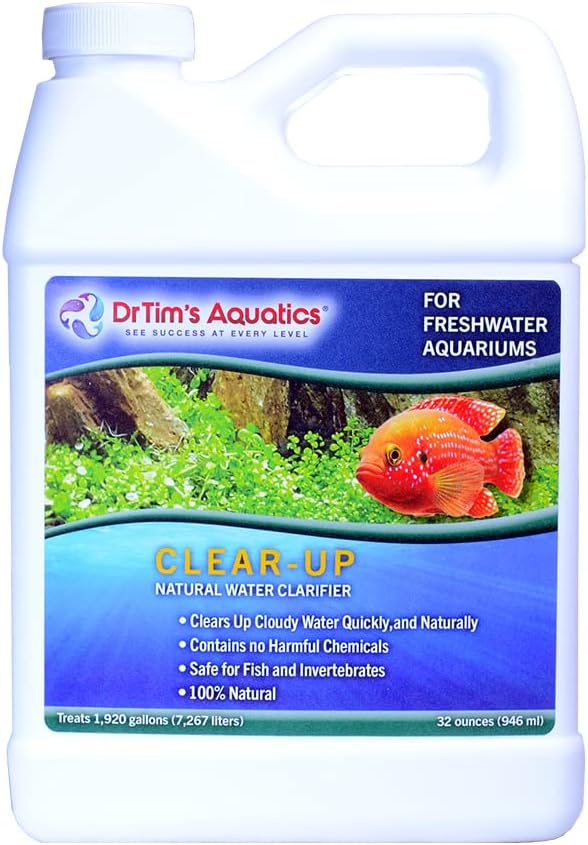 DrTim's Aquatics Freshwater Clear-UP Natural Water Clarifier – for Fish Tanks, Aquariums, Filtering, Treatment Eco-Friendly Solution to Clear Waters Remove Harmful Organics-32 oz.