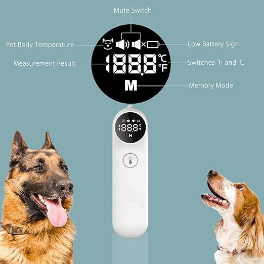 Pet Ear Thermometer for Dogs and Livestock - Includes 20 Pet Swabs, Suitable for Dogs, Cats, Infrared Fast and Accurate Canine Temperature Monitor - Switches ℉ and ℃