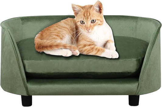 Dog Sofas and Chairs for Small Pet/Cat Sofa Chair with Velvet Fabric/Pet Sofa Bed with Comfortable Washable Cushion/Dog Bed for for Small Dog Rest Using (Green)