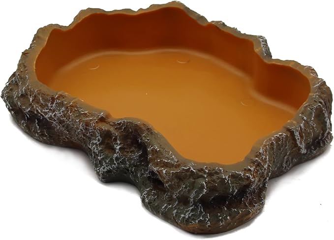 Reptile Water Dish,Resin Reptile Rock Food Feeder Bowl, Water and Food Bowl,Terrarium Decor for Leopard Gecko, Lizard,Spider,Turtle,Scorpion, Chameleon,Hermit Crabs (L, Orange)