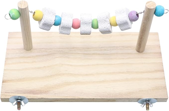 Wontee Wooden Stand Platform with Grinding Toys Bird Perch Stand for Parakeets Cockatiels Conures Rats Gerbils Chinchillas Squirrels