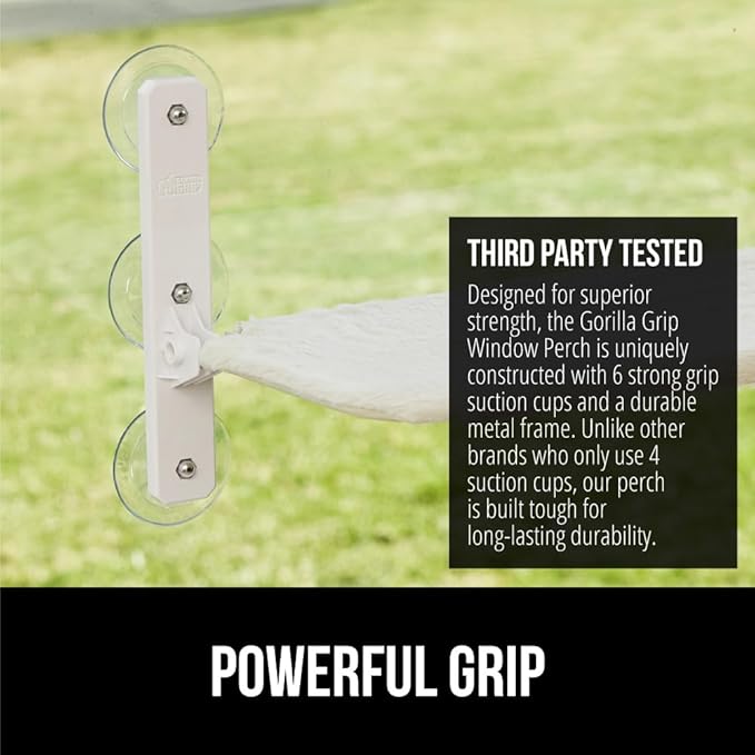 Gorilla Grip Heavy Duty Cordless Cat Window Perch, 6 Large Suction Cups, Strong Metal Frame Holds 30lbs, Foldable Indoor Hammock Bed with Reversible Washable Cover, Cats Seat Wall Shelves, Beige