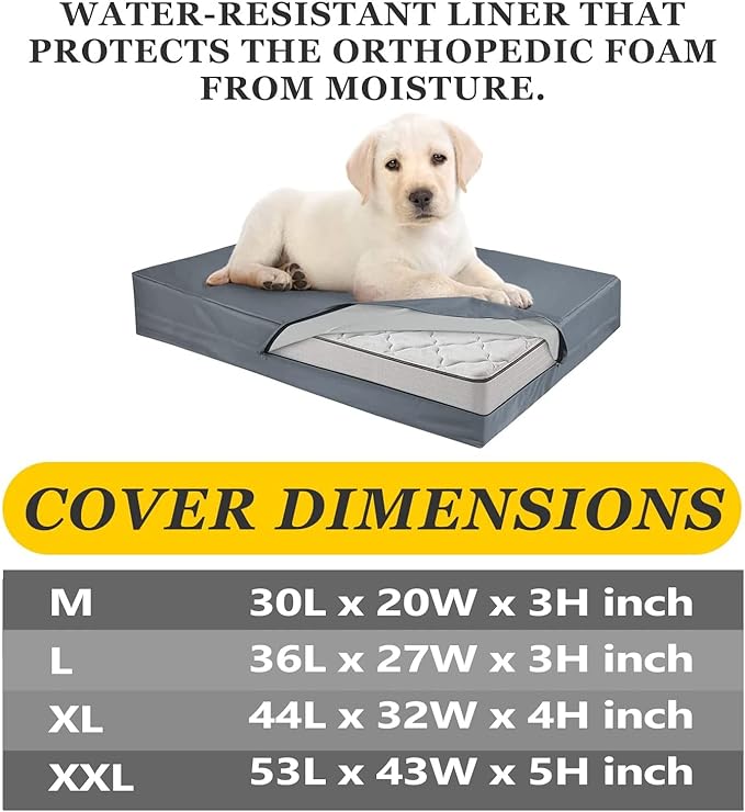 Dog Bed Covers 30L × 20W × 3H Inch Washable Grey Thickened Waterproof Oxford Fabric with Handles and Zipper Reusable Dog Bed Liner for Small to Medium 30-35 Lbs Puppy