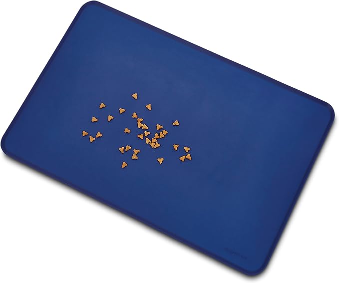 Amazon Basics Waterproof Anti-Slip Silicone Pet Food and Water Bowl Mat, 24 x 16 Inches, Solid, Blue