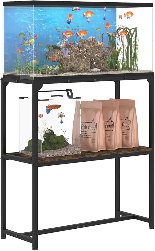 30 Gallon Fish Tank Stand, Upgraded Height Aquarium Stand Table with 2 Tiers Storage Shelf, Metal Reptile Breeder Turtle Terrarium Stand Rack for Home Office, 30" L x 12" W x 32.2" H, 660 LBS Capacity, Black