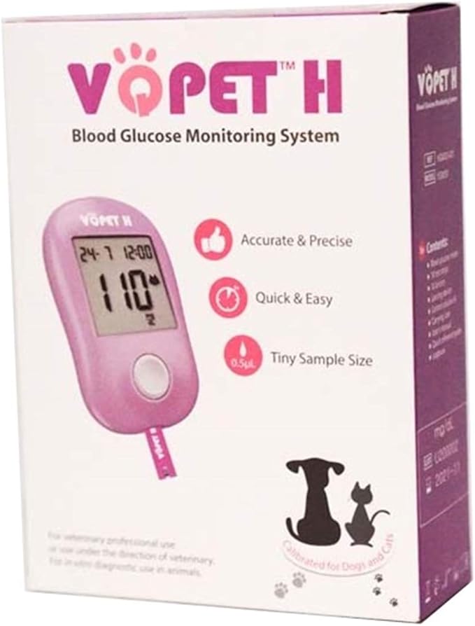 VQ PET H Blood Glucose Monitoring System for Pet Use Starter KIT with 100 Test Strips