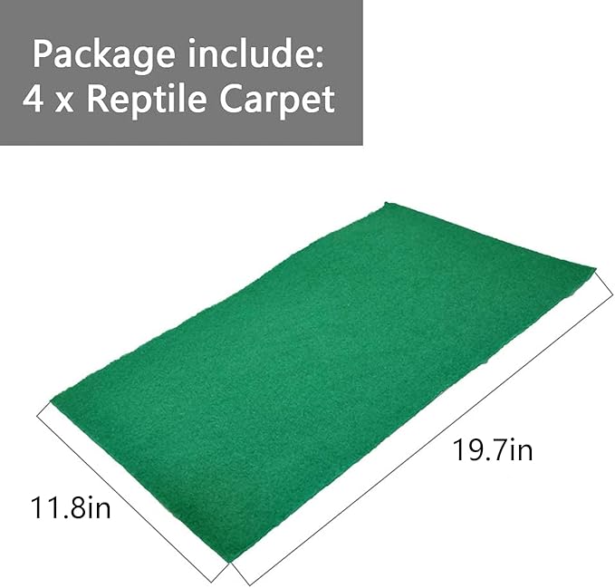 Reptile Carpet 4pcs Terrarium Substrate Liner Pet Habitat Bedding Soft Green Mat for Bearded Dragon Lizards Gecko Chamelon Iguana Turtles Snakes (19.7" x 11.8")